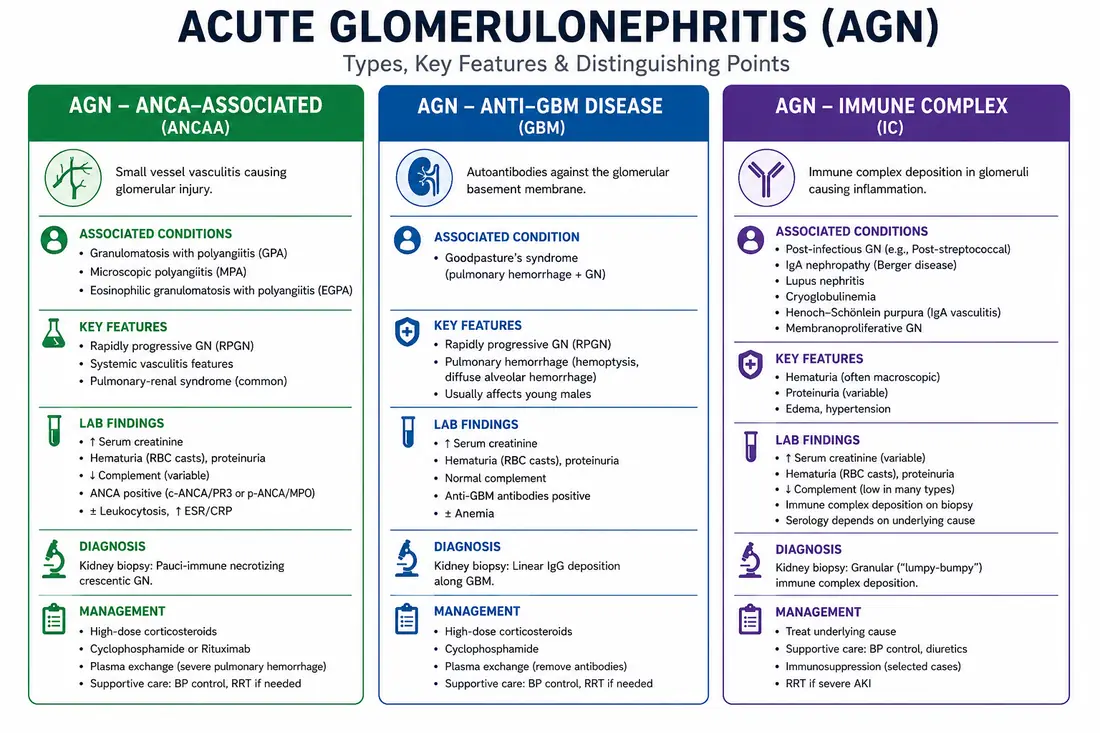 Acute Glomerulonephritis (AGN) — Types, features, distinguishing points
