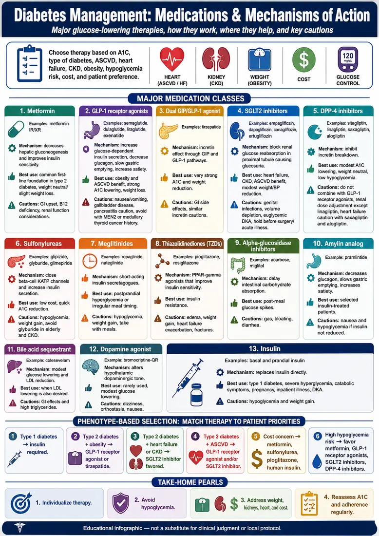 Diabetes Medications & Mechanisms — Major glucose-lowering therapies