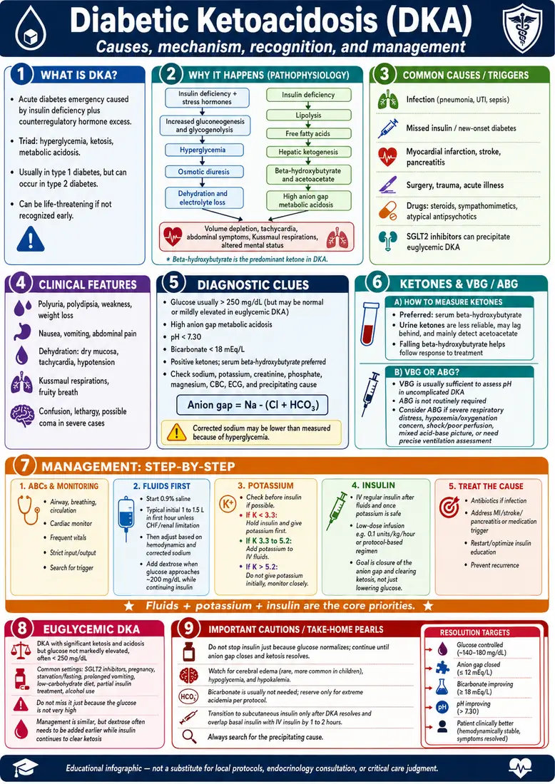 Diabetic Ketoacidosis (DKA) — Causes, mechanism, recognition, management
