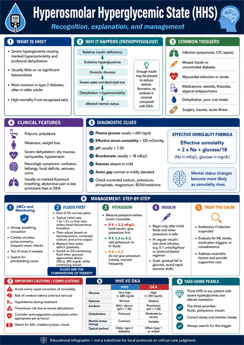 Hyperosmolar Hyperglycemic State (HHS) — Recognition, explanation, management