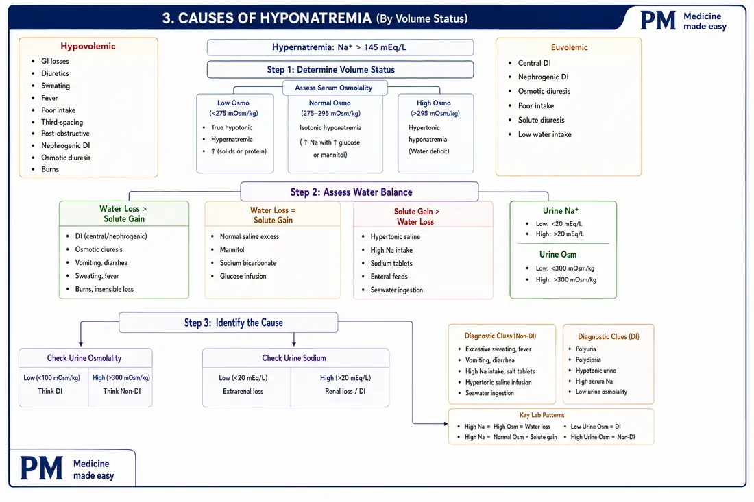 Hyponatremia: Causes by Volume Status — Stepwise volume-based approach