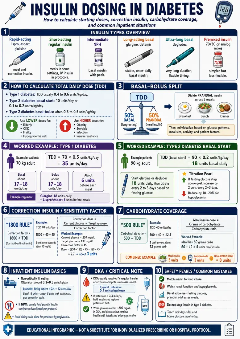 Insulin Dosing in Diabetes — Starting doses, correction, carb coverage
