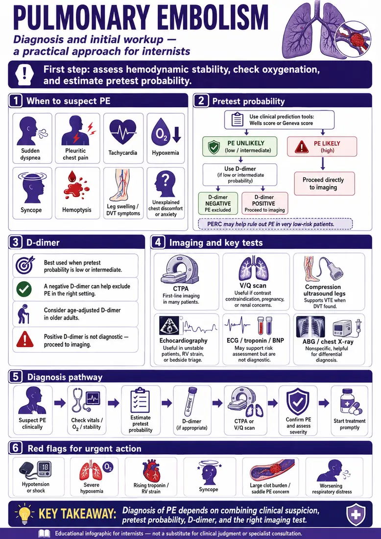 Pulmonary Embolism: Diagnosis — Workup, pretest probability, D-dimer