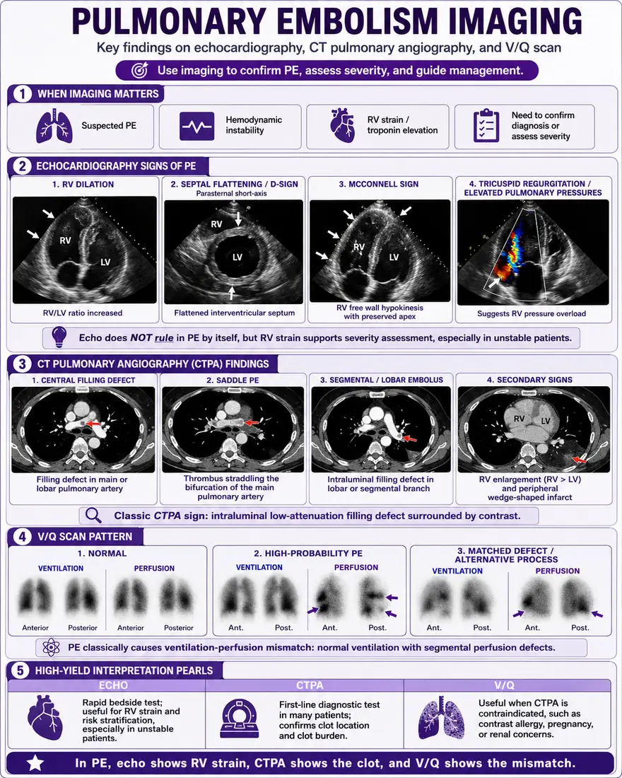 Pulmonary Embolism: Imaging — Echo, CTPA, and V/Q findings