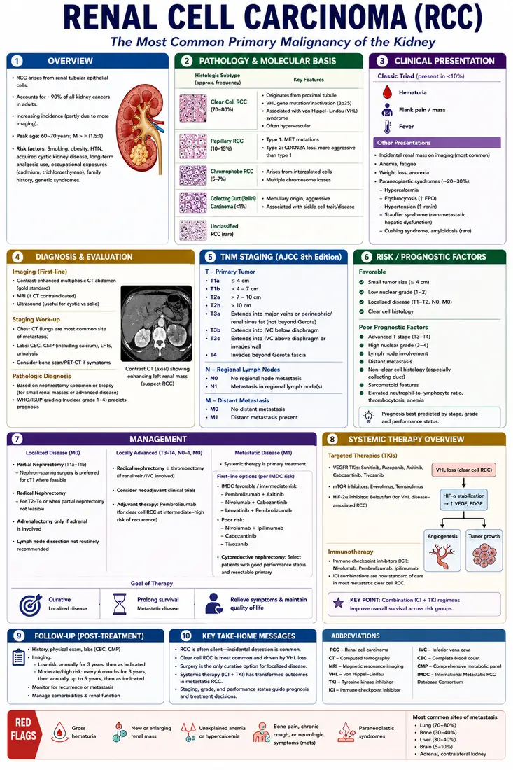 Renal Cell Carcinoma (RCC) — Most common primary kidney malignancy